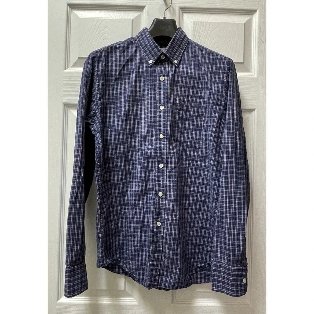 J.Crew‎ Men's Medium Windowpane Plaid Button Down Shirt Preppy Cotton Blue & Red